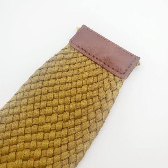 ALDO Women's Wide Woven Belt Gold Brown Square Buckle Faux Leather Trim Boho - Picture 5 of 6